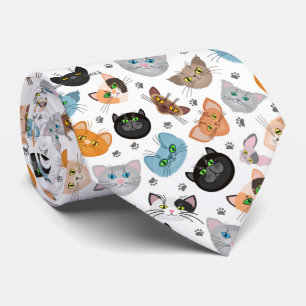 Various cat faces pattern neck tie