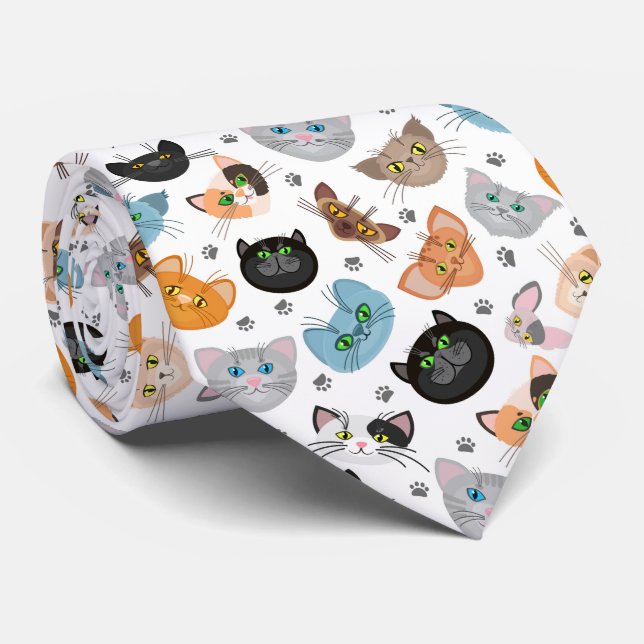 Various cat faces pattern  neck tie (Rolled)