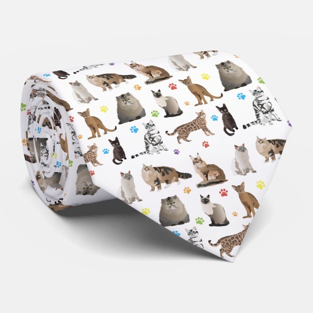Various Cats Pattern Neck Tie (Rolled)
