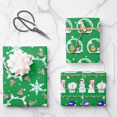 Various Christmas Snowmen Wrapping Paper Sheets
