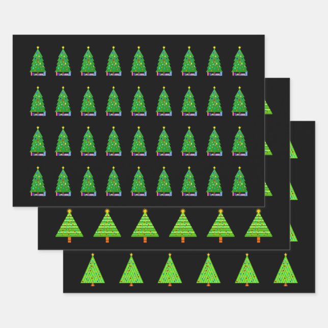 Various Christmas Tree Representations Wrapping Paper Sheets (Set)