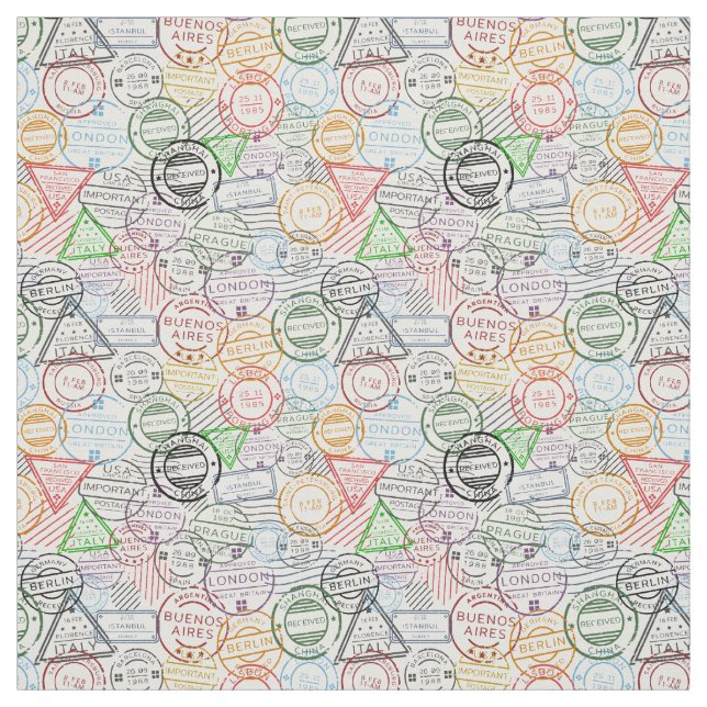 Various cities retro postal markings fabric (Swatch)