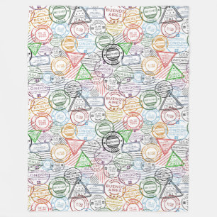 Various cities retro postal markings pattern fleece blanket