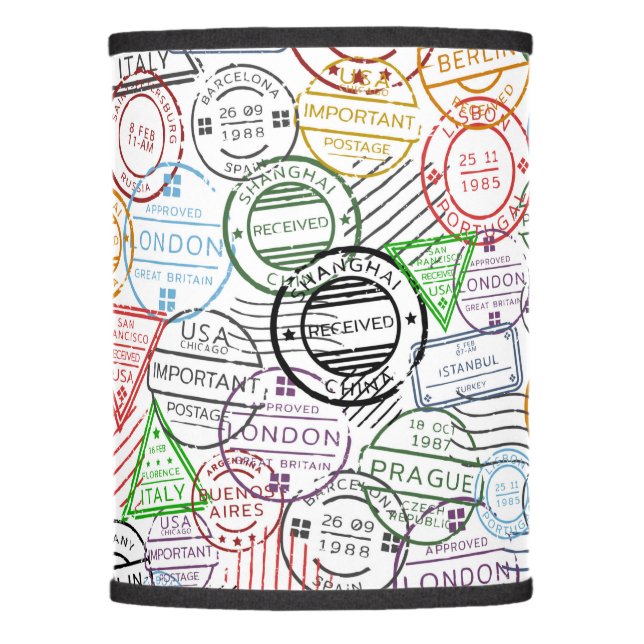 Various cities retro postal markings pattern lamp shade (Front)