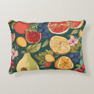 Various Citrus Fruits, Grapes and Flowers. Paintin Accent Pillow