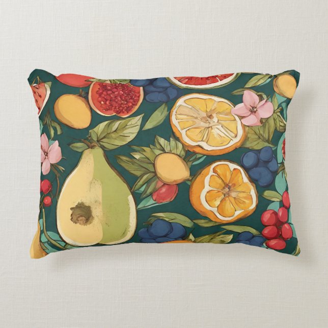 Various Citrus Fruits, Grapes and Flowers. Paintin Accent Pillow (Front)