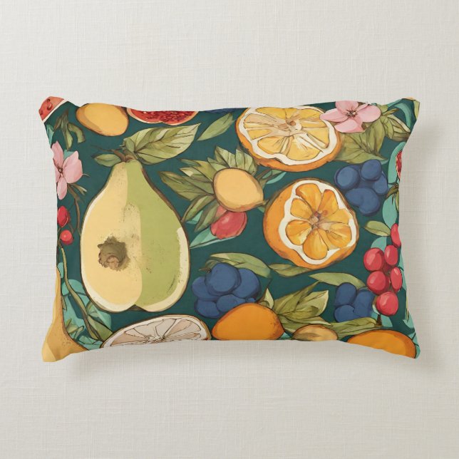Various Citrus Fruits, Grapes and Flowers. Paintin Accent Pillow (Front)