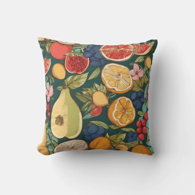Various Citrus Fruits, Grapes and Flowers. Paintin Throw Pillow (Front)