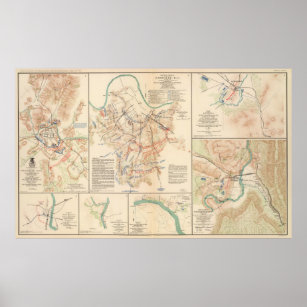 Various Civil War Battlefields Vintage Map (1895) Poster