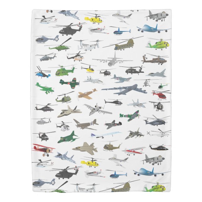 Various Colorful Airplanes and Helicopters Duvet Cover (Front)