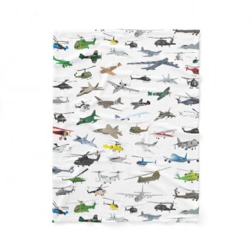 Various Colorful Airplanes and Helicopters Fleece Blanket