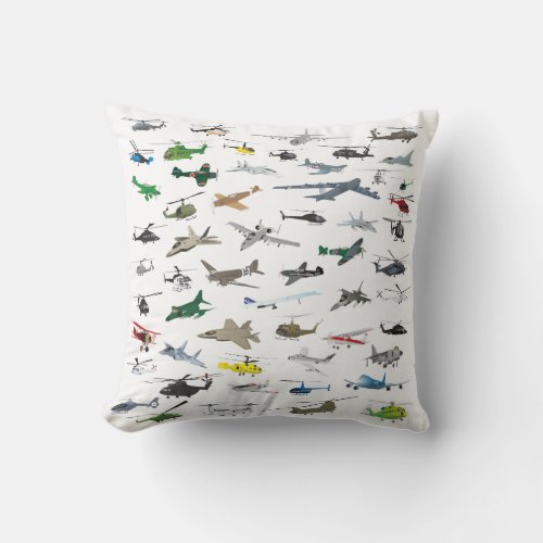 Various Colorful Airplanes and Helicopters Throw Pillow