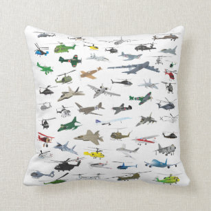 Various Colorful Airplanes and Helicopters Throw Pillow