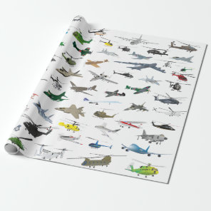 Various Colorful Airplanes and Helicopters Wrapping Paper
