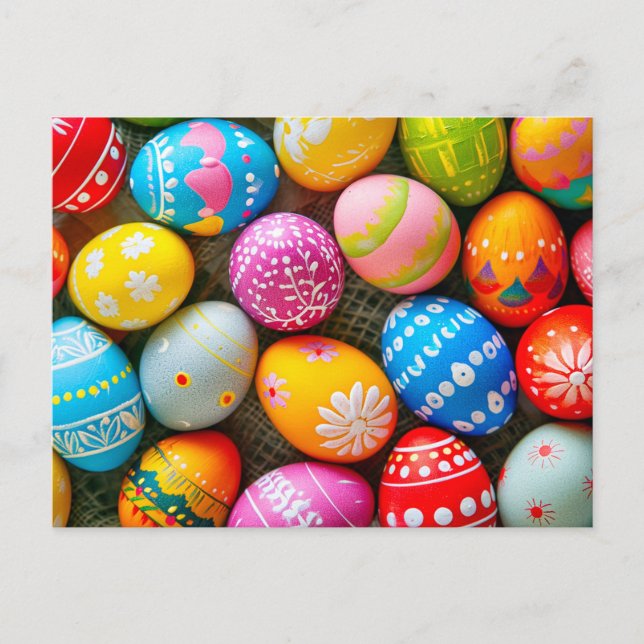 Various Colorful Cute Easter Eggs Postcard (Front)