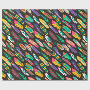 Various colorful feathers pattern wrapping paper