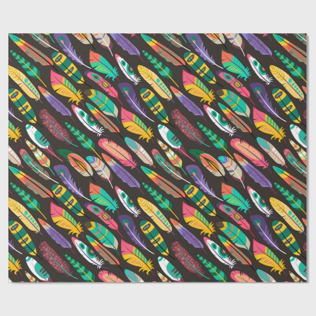 Various colorful feathers pattern wrapping paper (Flat)
