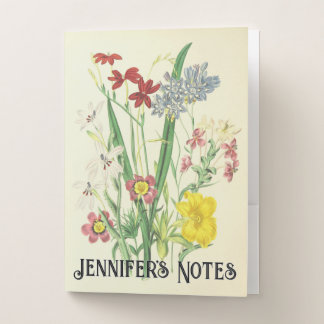 Various Colorful Flowers & Green Plants + Name Pocket Folder
