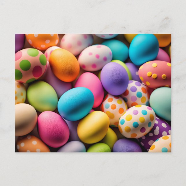 Various Colorful Happy Easter Eggs Postcard (Front)