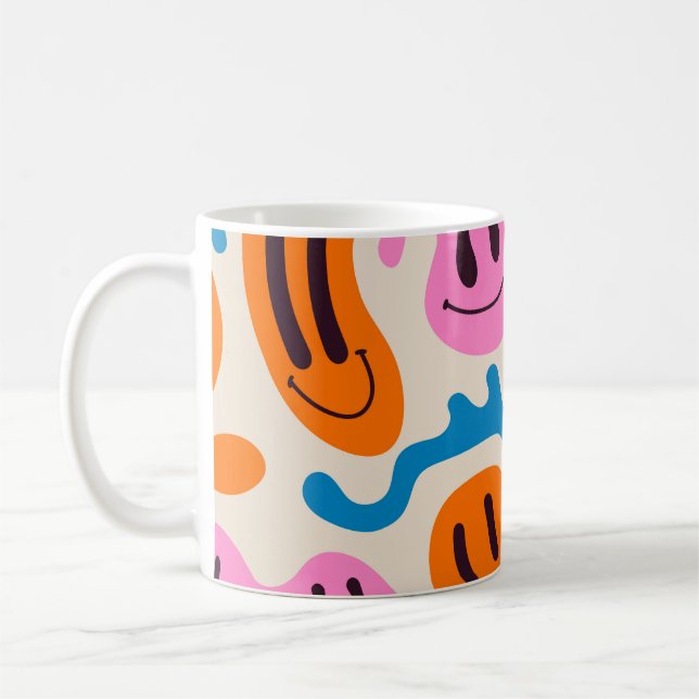 Various colorful melting smiling Faces. Lava lamp, Coffee Mug (Left)