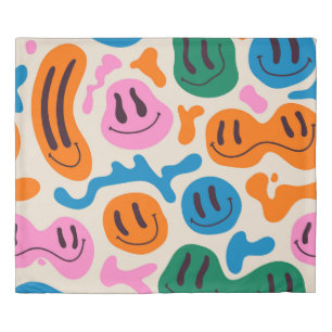 Various colorful melting smiling Faces. Lava lamp, Duvet Cover