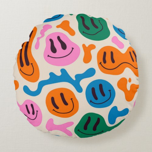 Various colorful melting smiling Faces Lava lamp Round Pillow