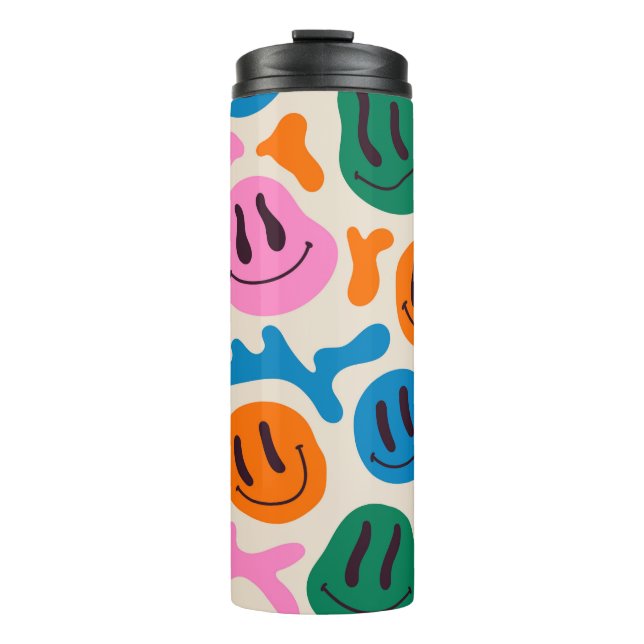 Various colorful melting smiling Faces. Lava lamp, Thermal Tumbler (Front)