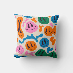 Various colorful melting smiling Faces. Lava lamp, Throw Pillow