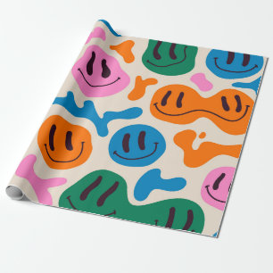 Various colorful melting smiling Faces. Lava lamp, Wrapping Paper