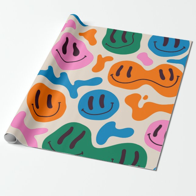 Various colorful melting smiling Faces. Lava lamp, Wrapping Paper (Unrolled)
