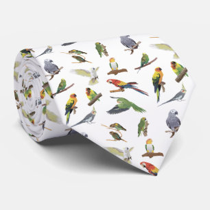 Various Colorful Parrots Neck Tie