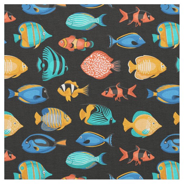 Blue Tropical Fish Pattern on Aqua Fabric | Zazzle