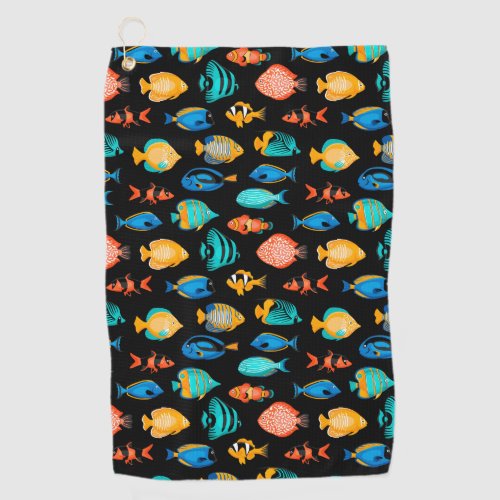 Various colorful tropical fish pattern golf towel