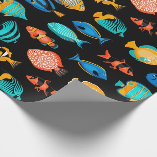 Various colorful tropical fish pattern wrapping paper