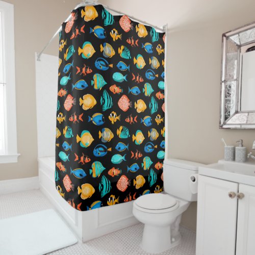 Various colorful tropical fish shower curtain