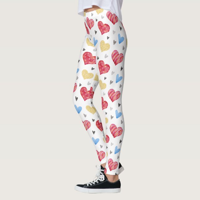 Various Colors Valentines Hearts Pattern Leggings (Left)