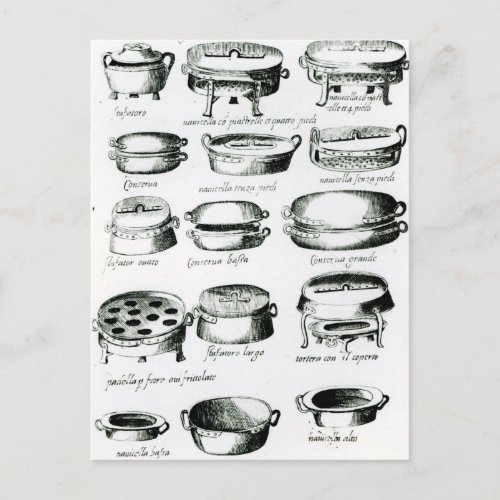 Various Cooking Vessels 1570 Postcard