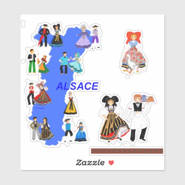 Various costumes from Alsace, France Sticker (Sheet)