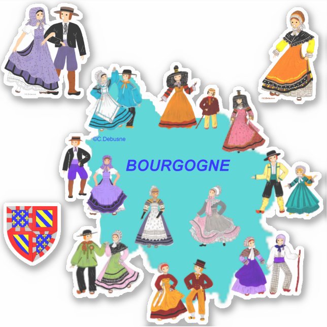 Various costumes from Burgundy, France Sticker (Front)