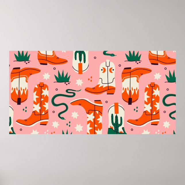 Various cowboy boots pattern poster (Front)