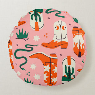 Various cowboy boots pattern round pillow