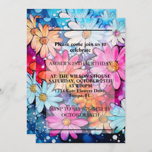 Various Cute Abstract Daisy Flowers Birthday Party Invitation