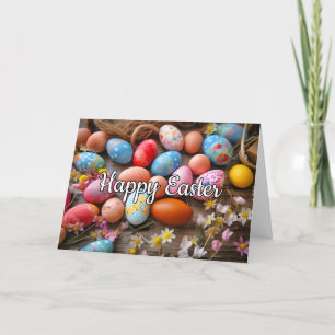 Various Cute Colorful Eggs Happy Easter Holiday Card