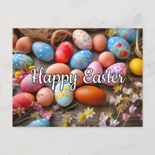 Various Cute Colorful Eggs Happy Easter Postcard