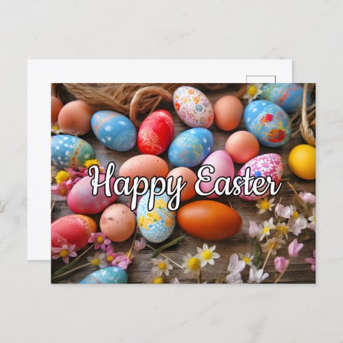 Various Cute Colorful Eggs Happy Easter Postcard