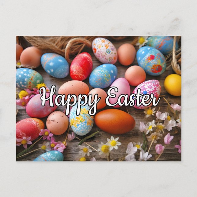 Various Cute Colorful Eggs Happy Easter Postcard (Front)