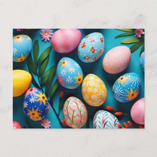 Various Cute Decorative Happy Easter Eggs Postcard