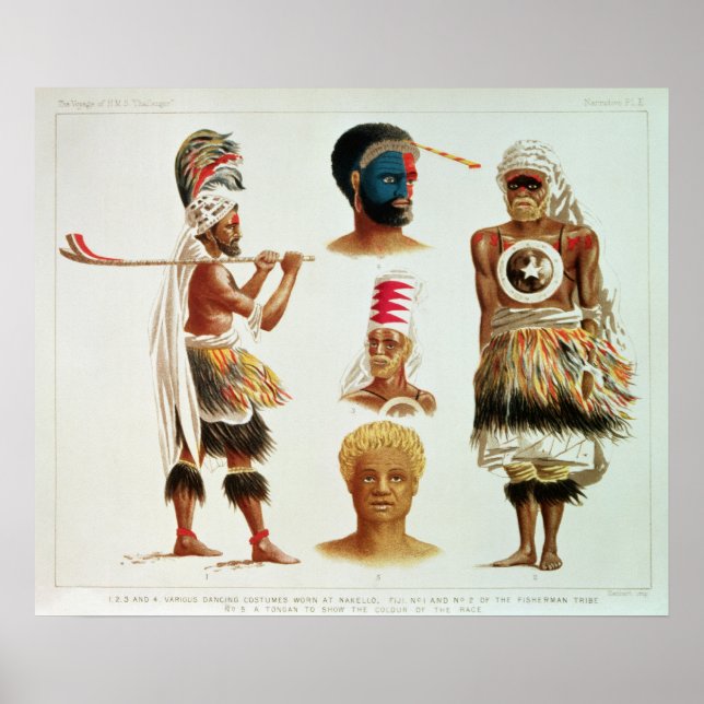 Various Dancing Costumes Worn at Nakello, Fiji Poster (Front)