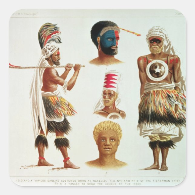Various Dancing Costumes Worn at Nakello, Fiji Square Sticker (Front)
