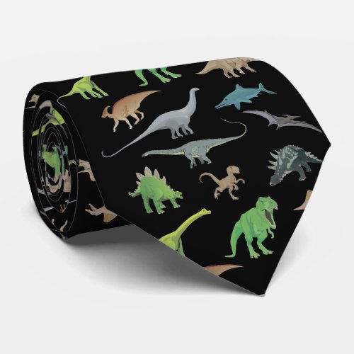 Various Dinosaurs Pattern Neck Tie